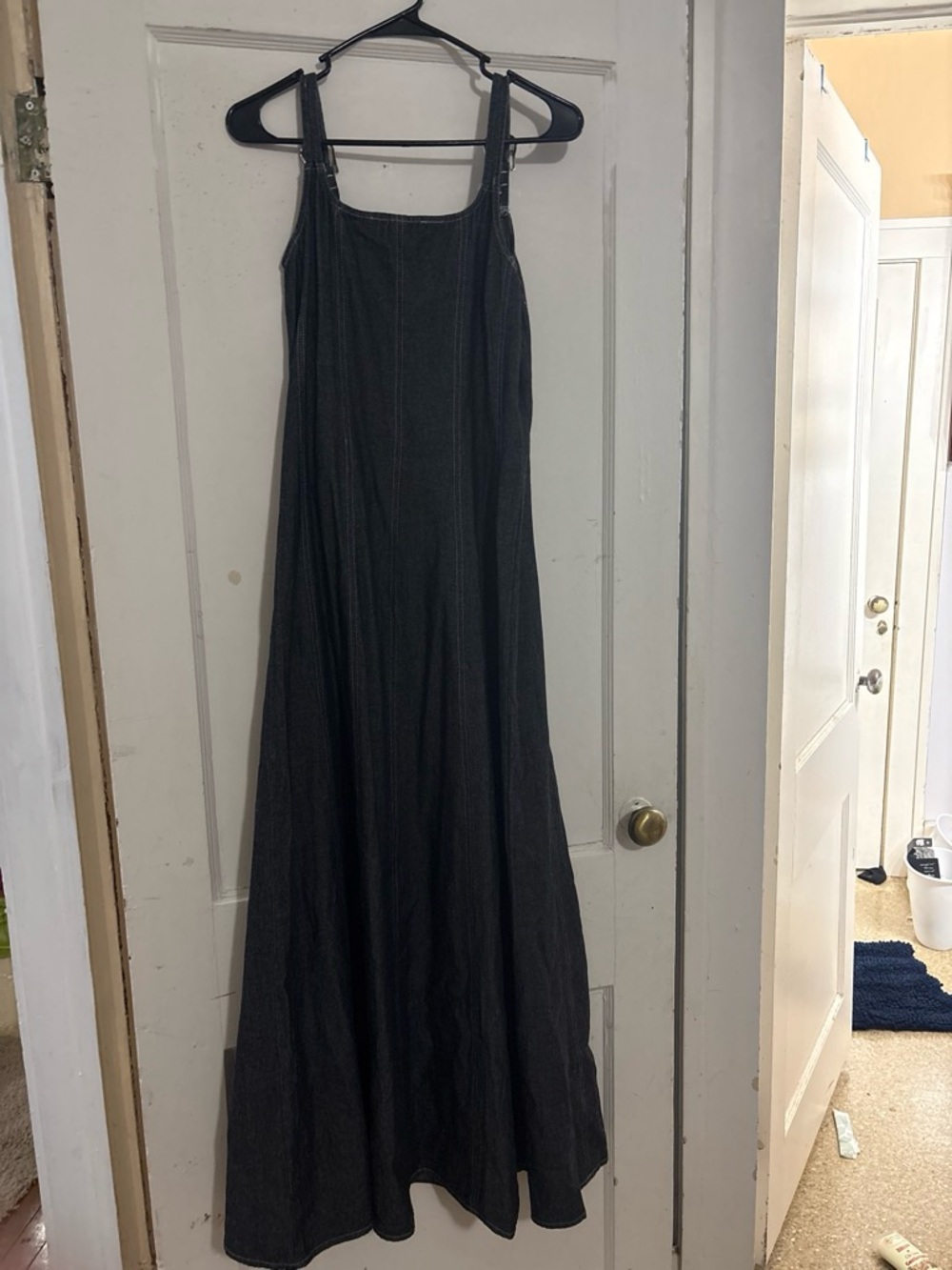 Black Maxi Denim-Style Sundress with Adjustable Straps